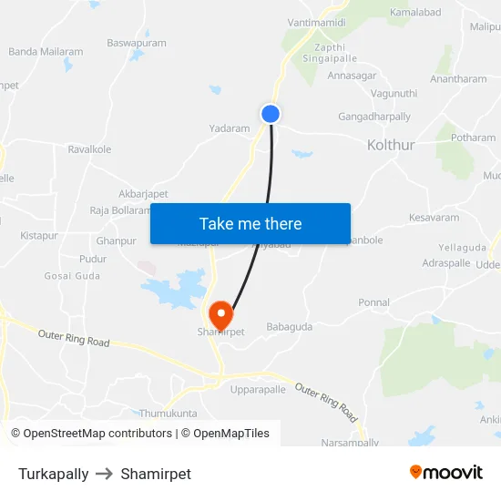 Turkapally to Shamirpet map