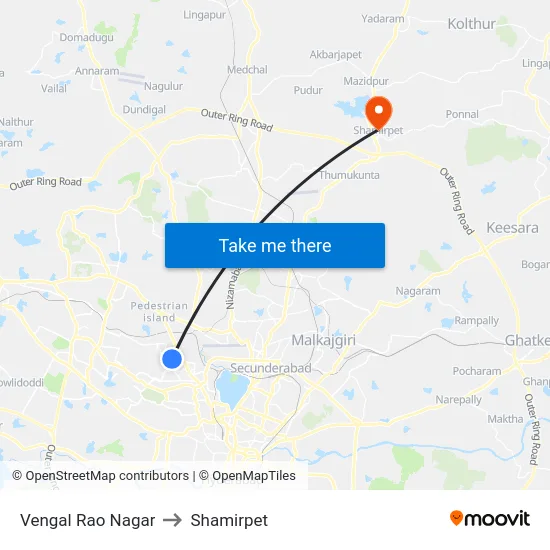 Vengal Rao Nagar to Shamirpet map