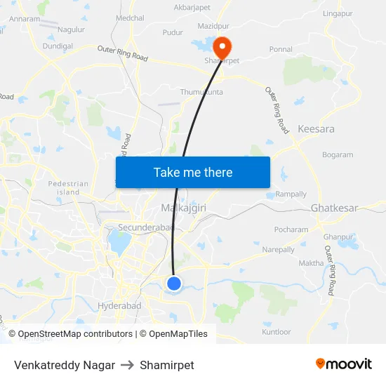 Venkatreddy Nagar to Shamirpet map