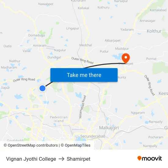 Vignan Jyothi College to Shamirpet map