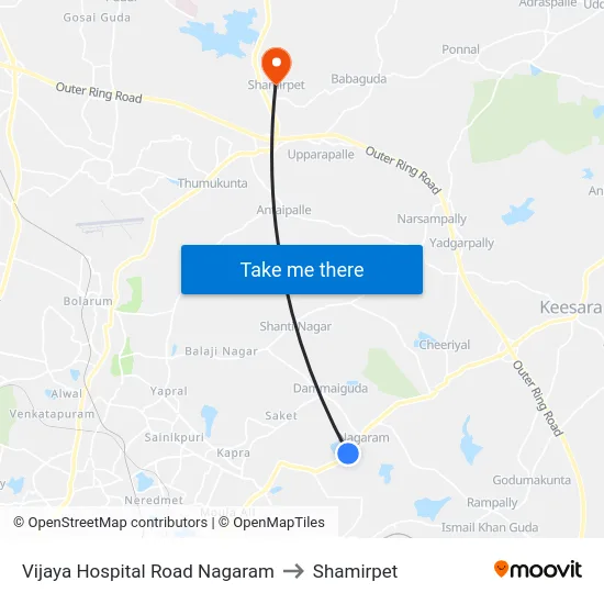 Vijaya Hospital Road Nagaram to Shamirpet map