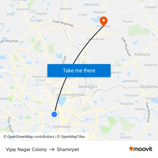 Vijay Nagar Colony to Shamirpet map