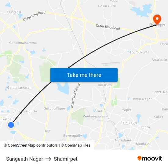 Sangeeth Nagar to Shamirpet map