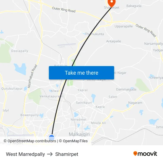 West Marredpally to Shamirpet map