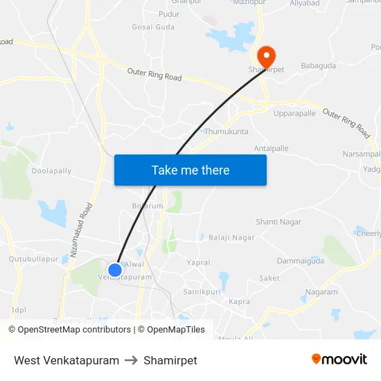 West Venkatapuram to Shamirpet map