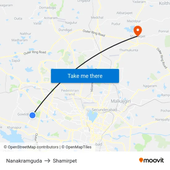 Nanakramguda to Shamirpet map