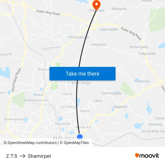 Z.T.S to Shamirpet map