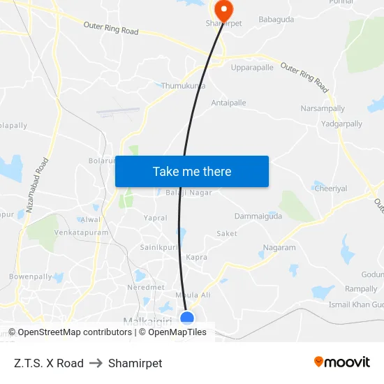 Z.T.S. X Road to Shamirpet map