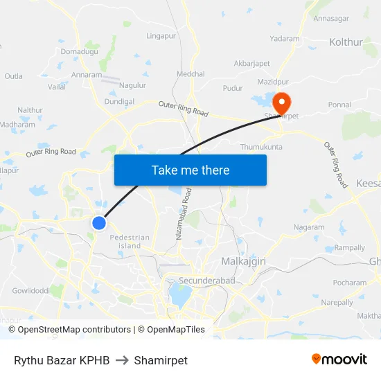 Rythu Bazar KPHB to Shamirpet map