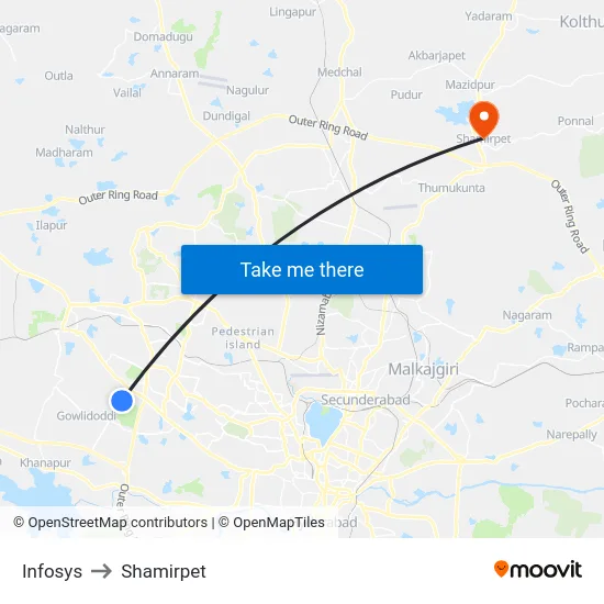 Infosys to Shamirpet map