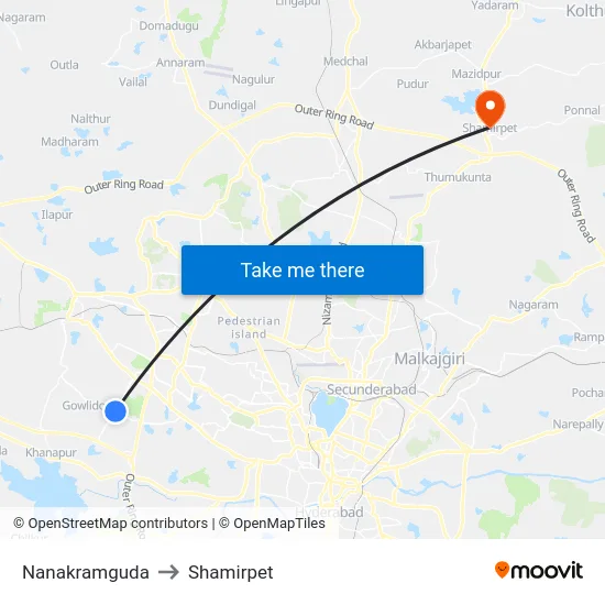Nanakramguda to Shamirpet map