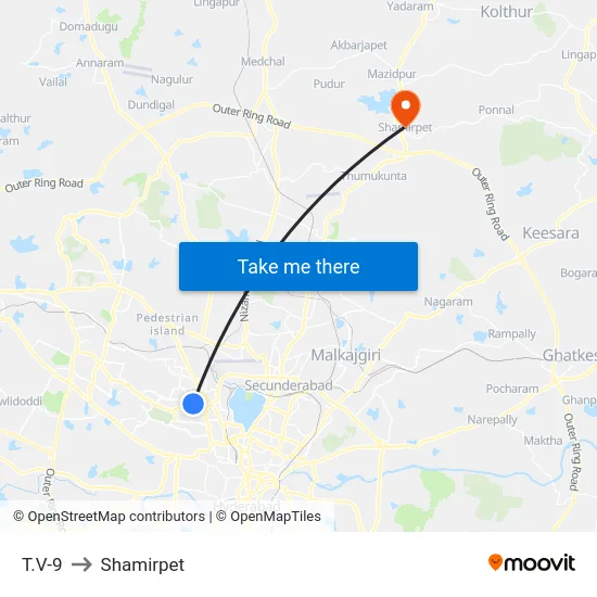 T.V-9 to Shamirpet map