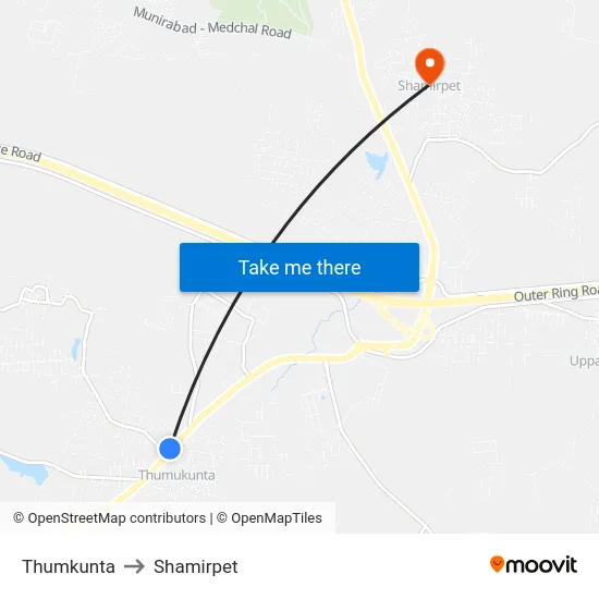 Thumkunta to Shamirpet map