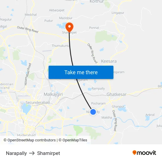Narapally to Shamirpet map