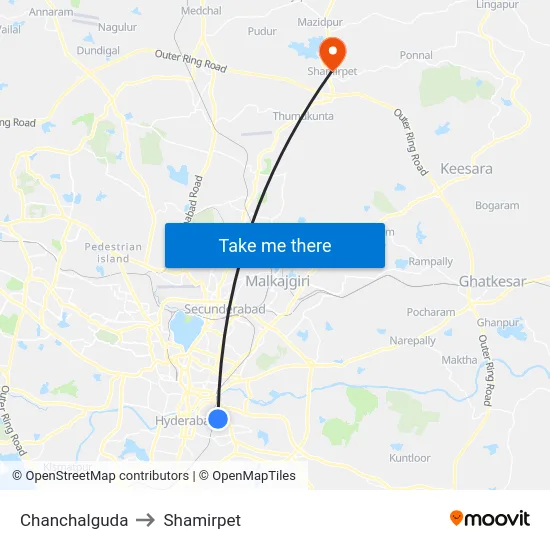 Chanchalguda to Shamirpet map