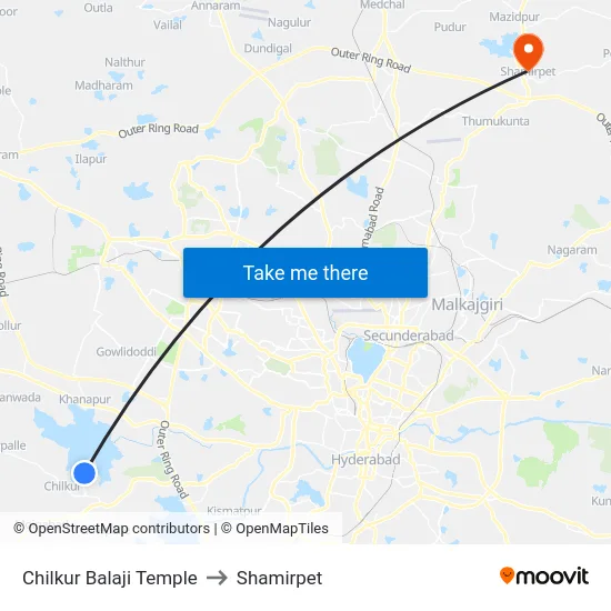 Chilkur Balaji Temple to Shamirpet map