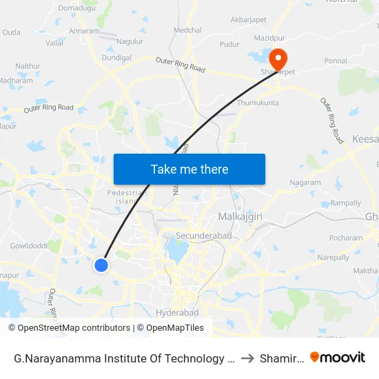 G.Narayanamma Institute Of Technology & Science to Shamirpet map