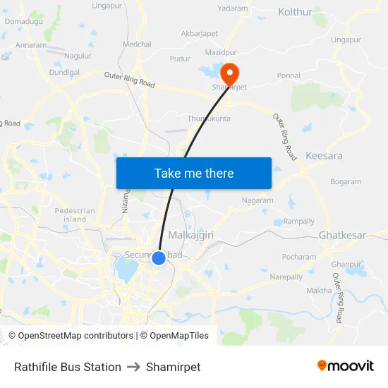 Rathifile Bus Station to Shamirpet map