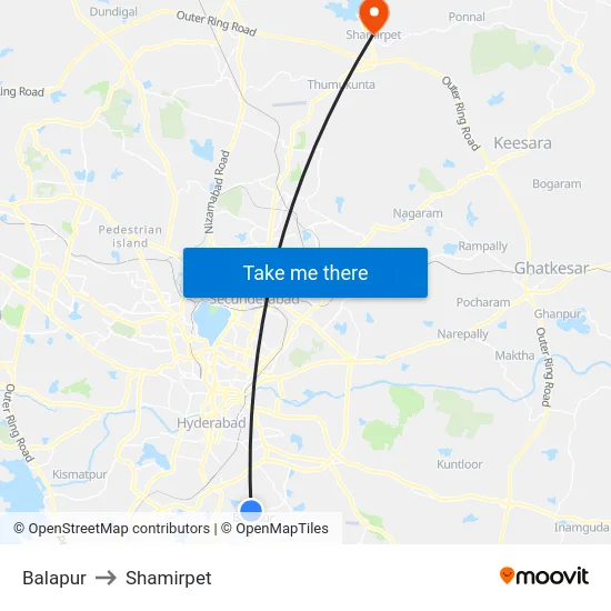 Balapur to Shamirpet map