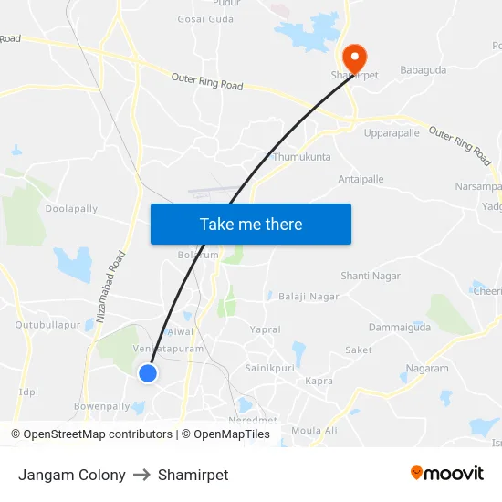 Jangam Colony to Shamirpet map