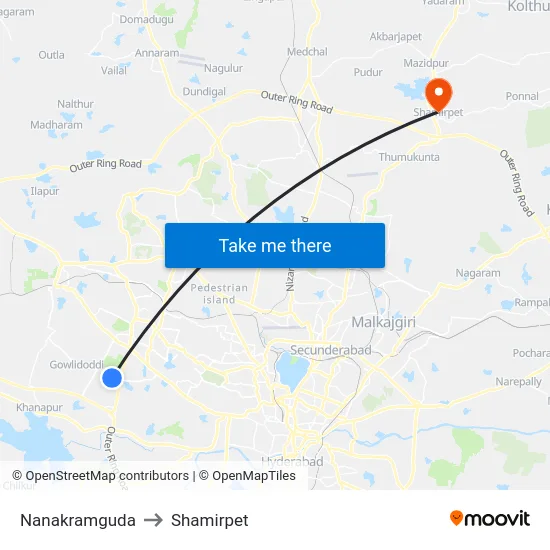 Nanakramguda to Shamirpet map
