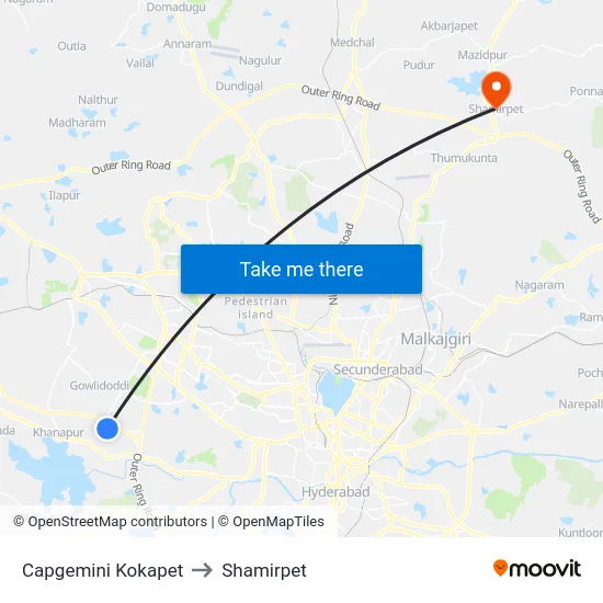 Capgemini Kokapet to Shamirpet map