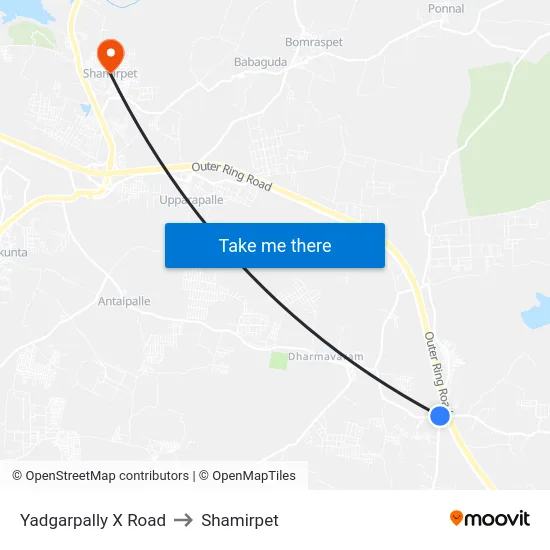 Yadgarpally X Road to Shamirpet map
