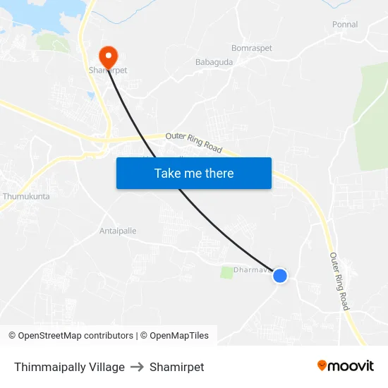 Thimmaipally Village to Shamirpet map
