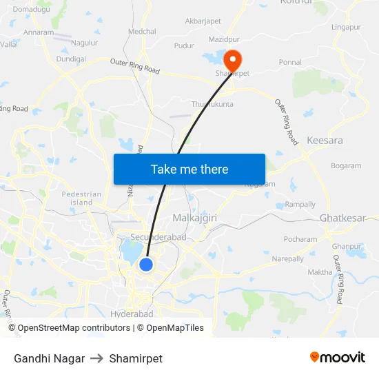 Gandhi Nagar to Shamirpet map