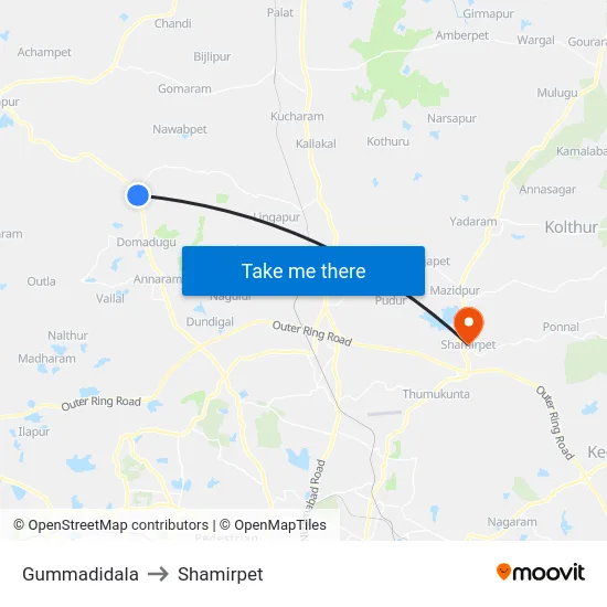 Gummadidala to Shamirpet map
