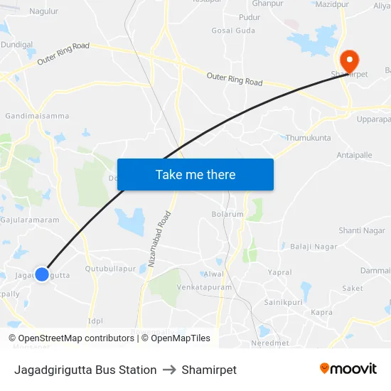 Jagadgirigutta Bus Station to Shamirpet map