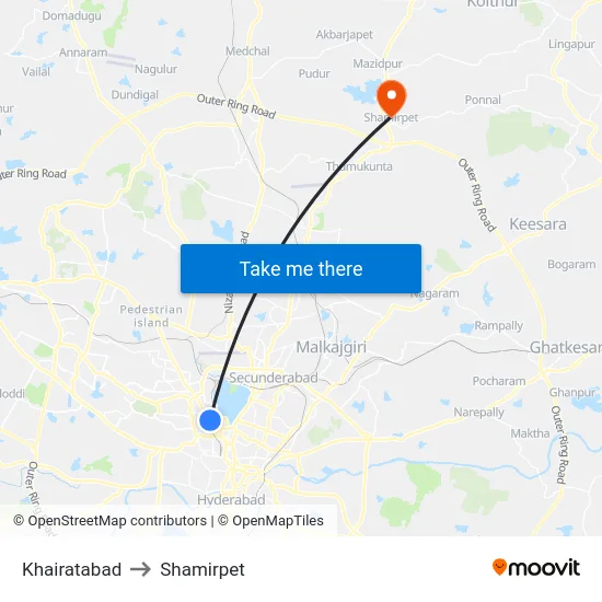 Khairatabad to Shamirpet map
