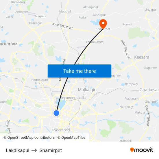 Lakdikapul to Shamirpet map