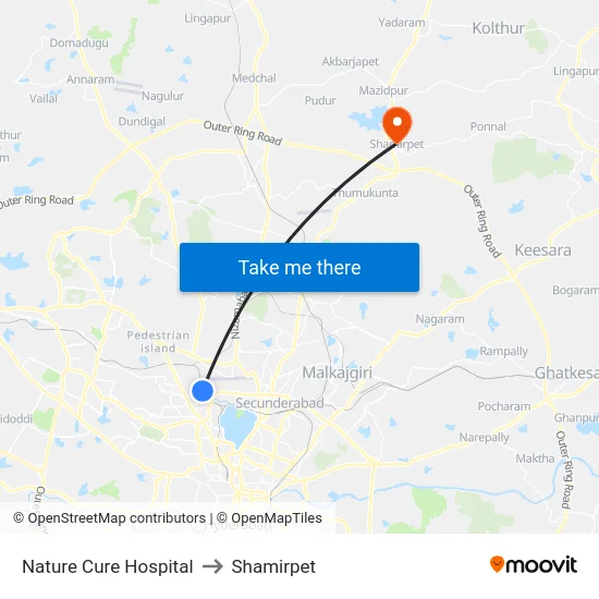 Nature Cure Hospital to Shamirpet map
