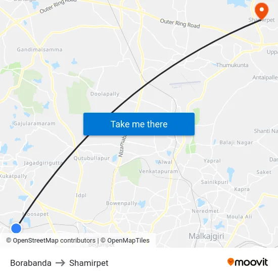 Borabanda to Shamirpet map
