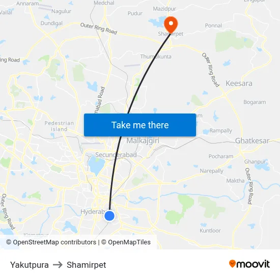 Yakutpura to Shamirpet map