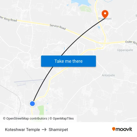 Koteshwar Temple to Shamirpet map