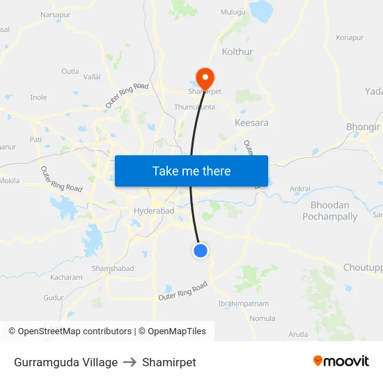 Gurramguda Village to Shamirpet map