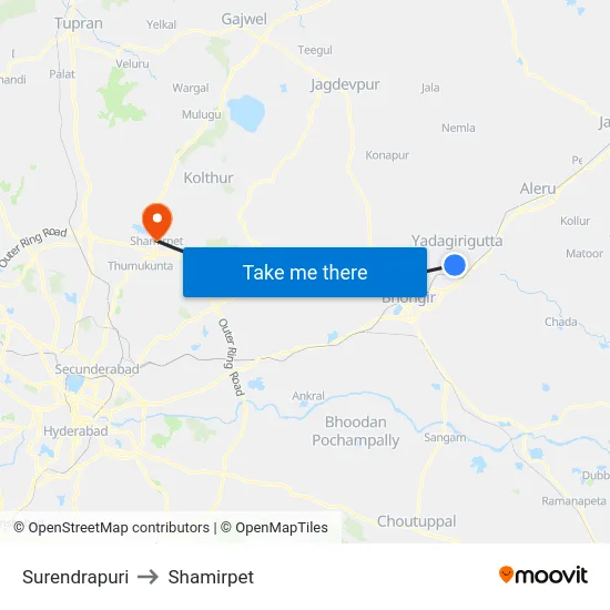 Surendrapuri to Shamirpet map