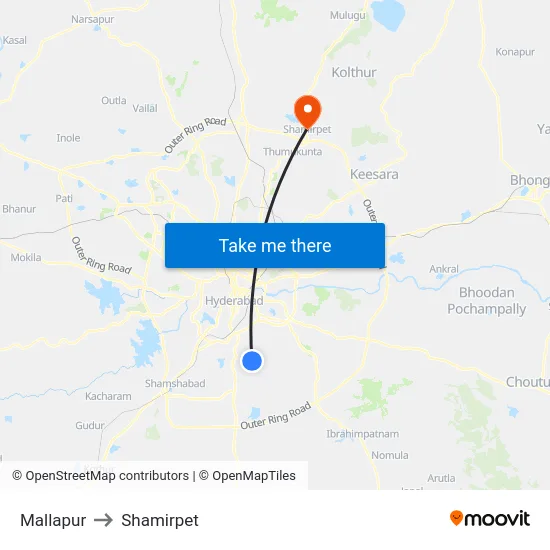 Mallapur to Shamirpet map