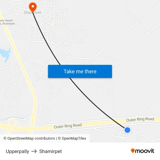 Upperpally to Shamirpet map