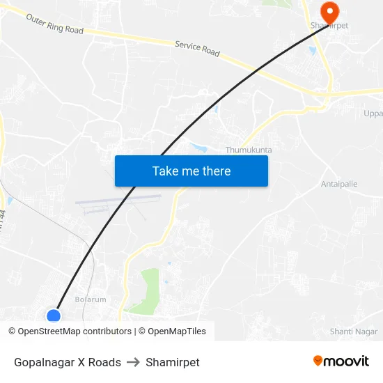 Gopalnagar X Roads to Shamirpet map