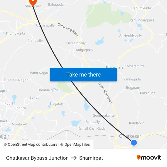 Ghatkesar Bypass Junction to Shamirpet map