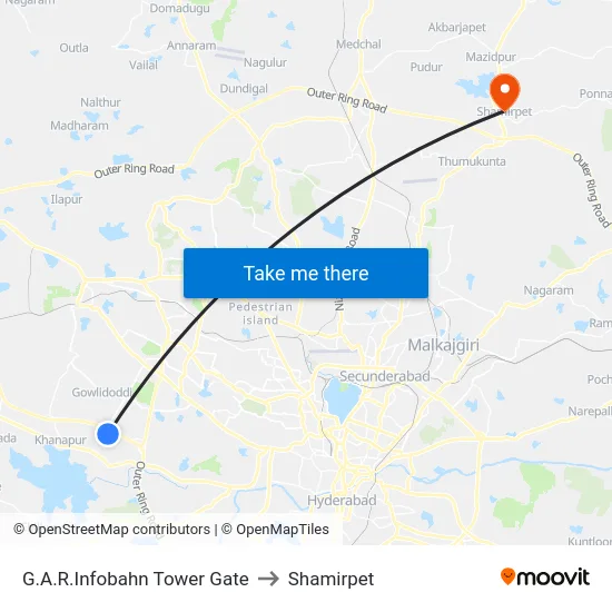 G.A.R.Infobahn Tower Gate to Shamirpet map
