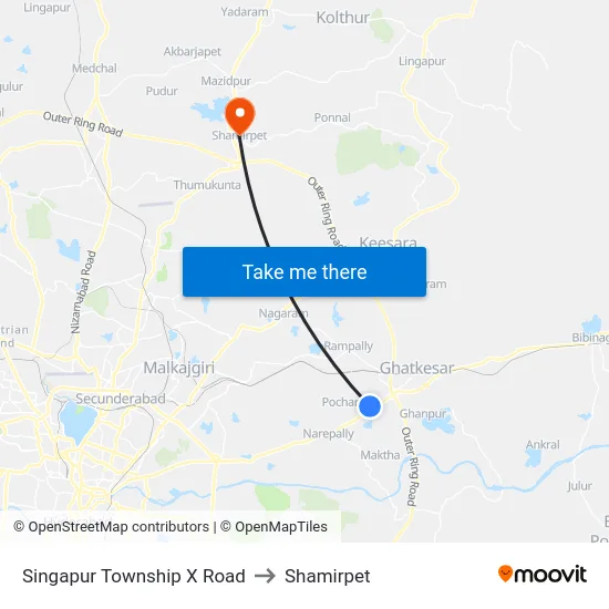 Singapur Township X Road to Shamirpet map