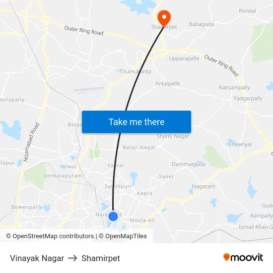 Vinayak Nagar to Shamirpet map