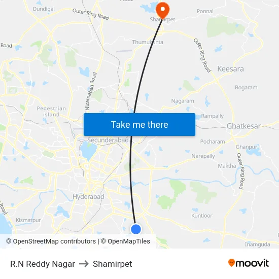 R.N Reddy Nagar to Shamirpet map