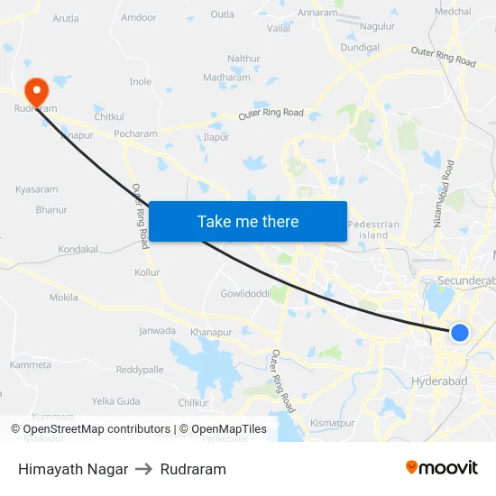 Himayath Nagar to Rudraram map
