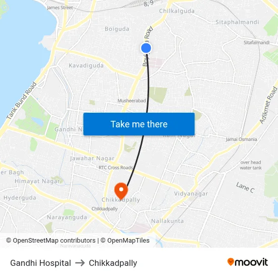 Gandhi Hospital to Chikkadpally map