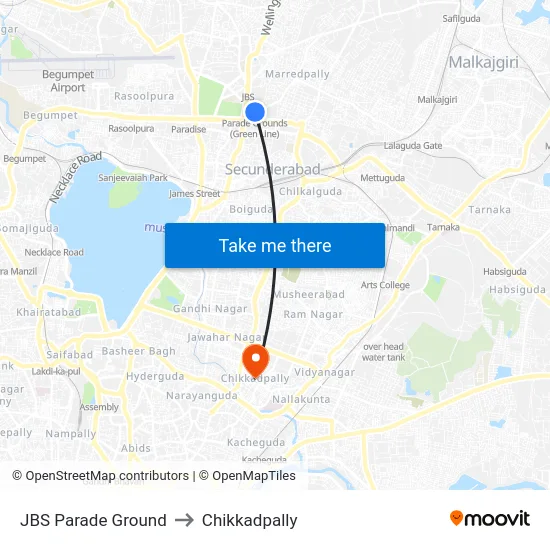 JBS Parade Ground to Chikkadpally map